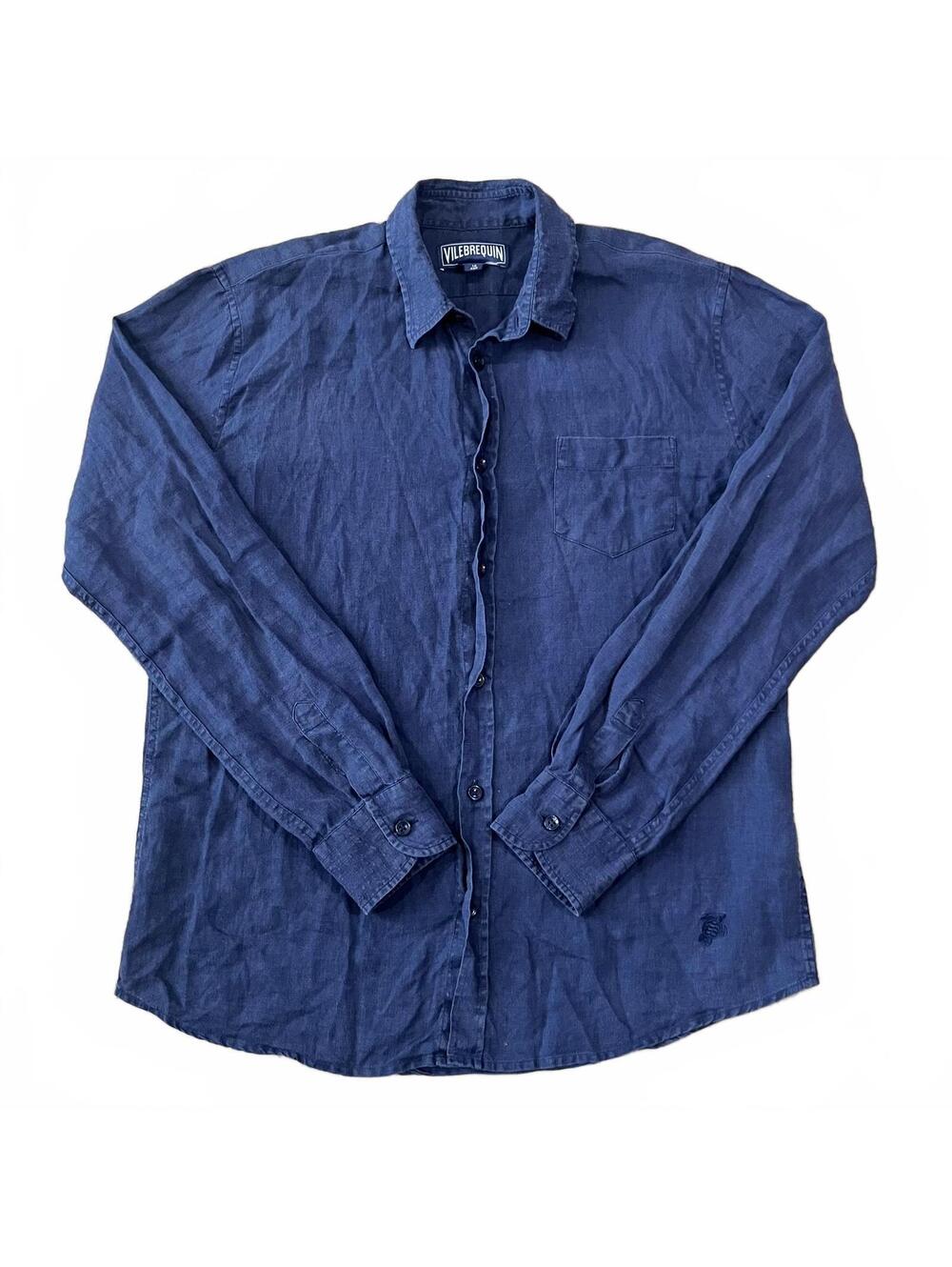 Vilebrequin Kids Blue Linen Long Sleeve Button Up Shirt Size 14
